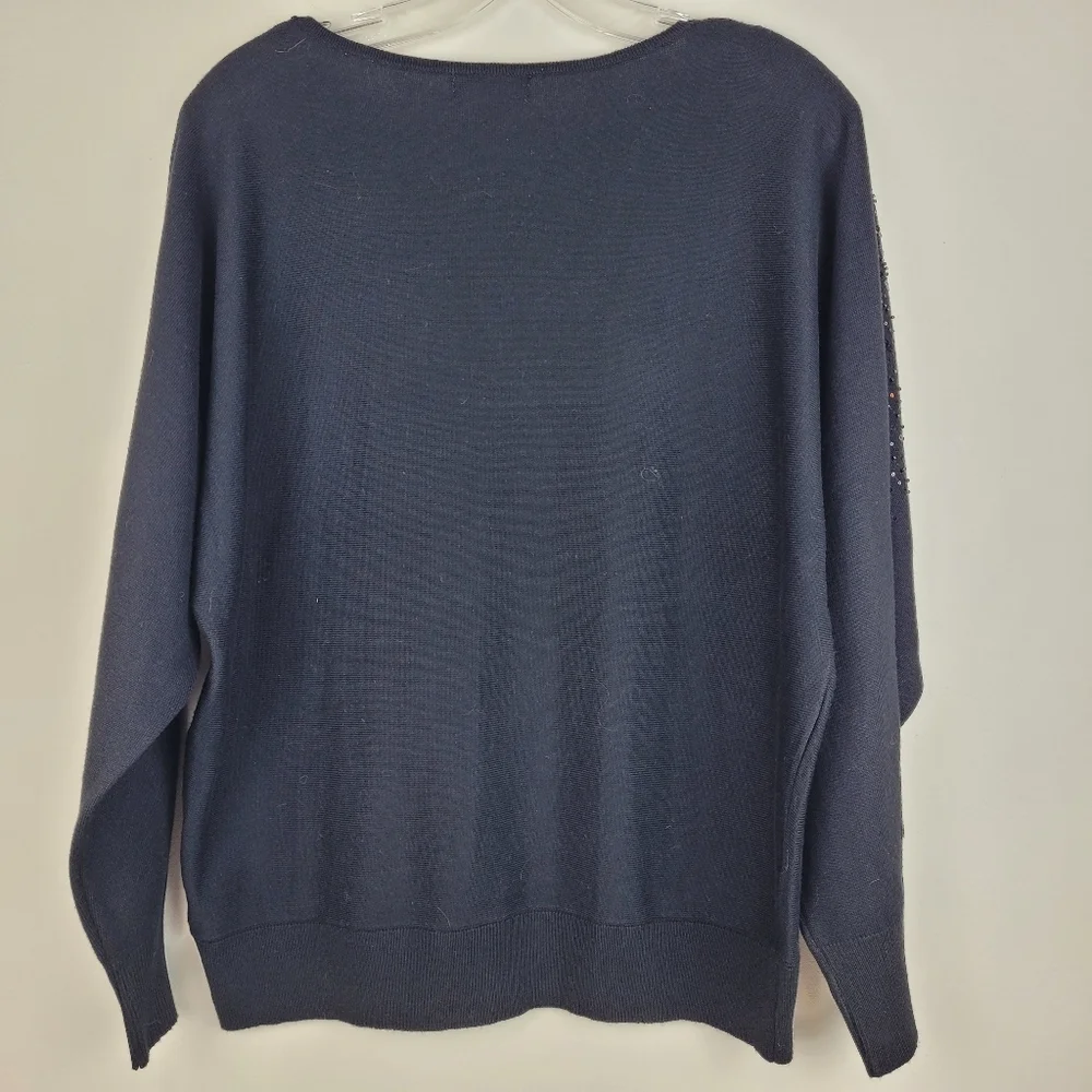 Tahari T crew neck black sweater sequin detail raglan sleeve mob wife cozy NWT M - Picture 4 of 12